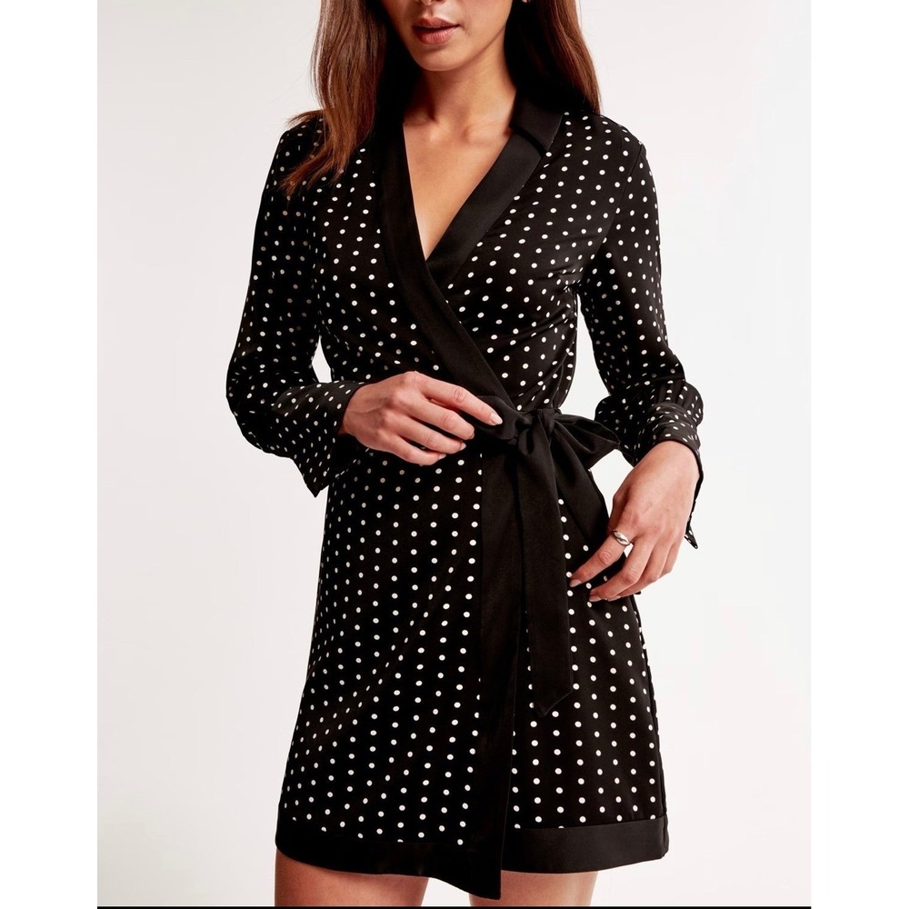 Abercrombie & Fitch Wrap Mini Dress Medium Black Polka‎ Dot